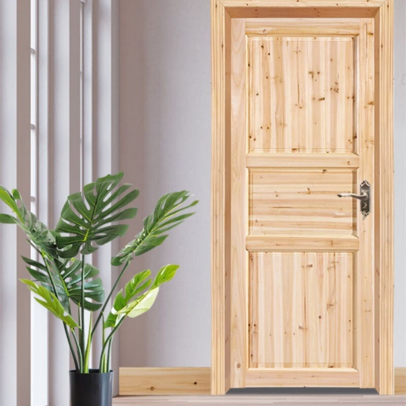 Meikejie rural old-fashioned wooden door custom rental house simple door solid wood fir log room set door rural toilet door set door opening size 205*88*26