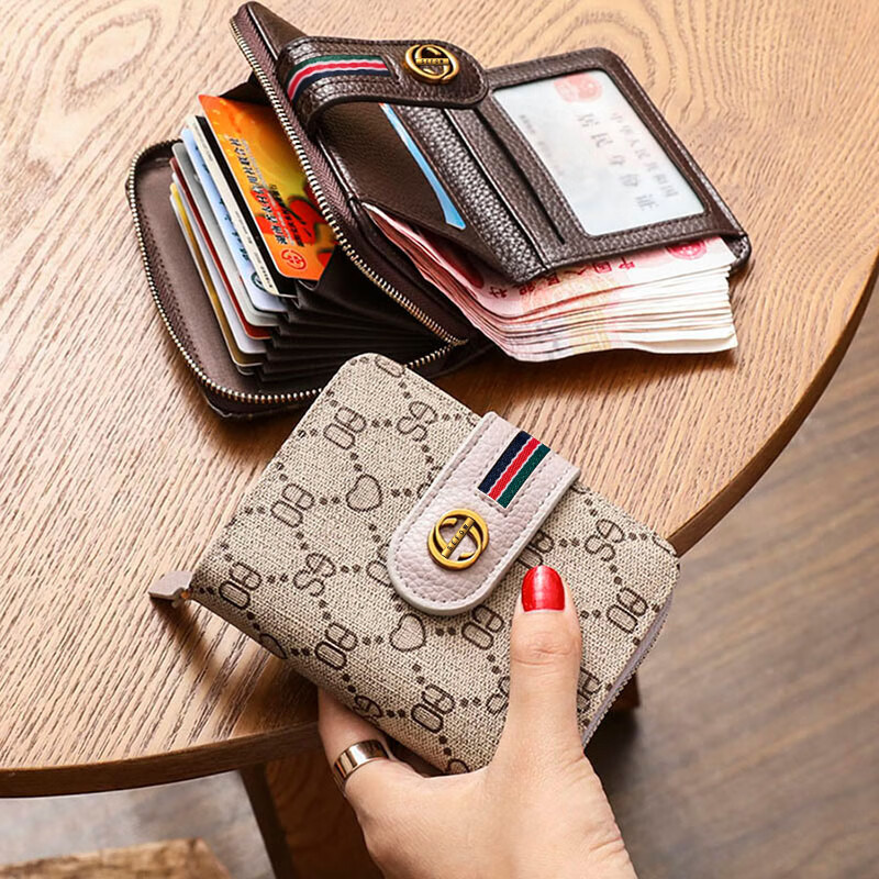 Woodpecker (TUCANO) brand fashion wallet women's short style exquisite 2024 new two-fold multi-card slot folding card bag all-in-one small gray (17 card slots)