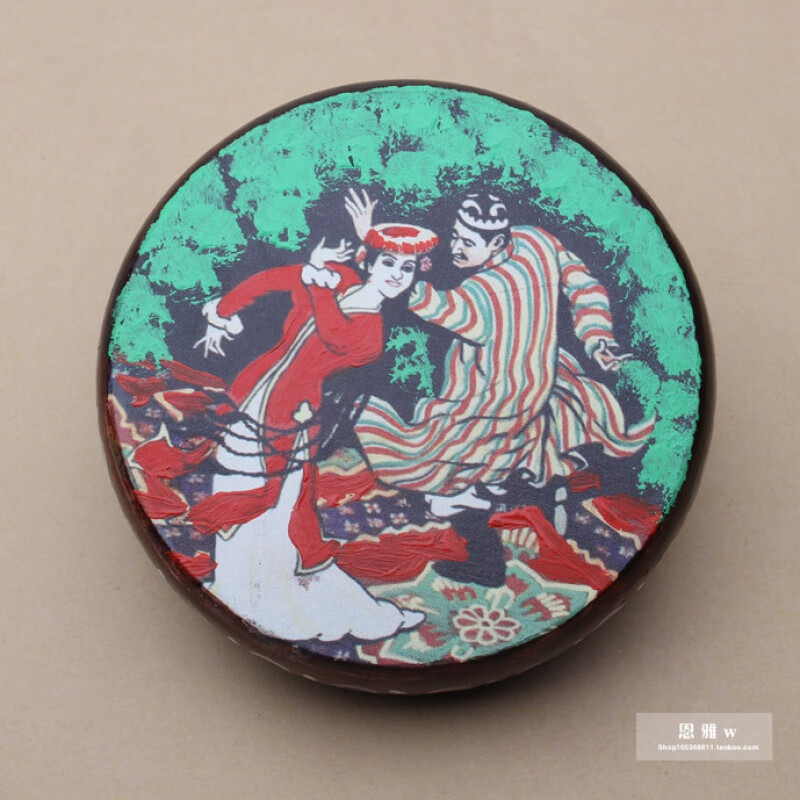 Jingyun Xinjiang national musical instrument Uyghur solid wood cowhide tambourine standard Xinjiang tambourine randomly painted pattern/25cm