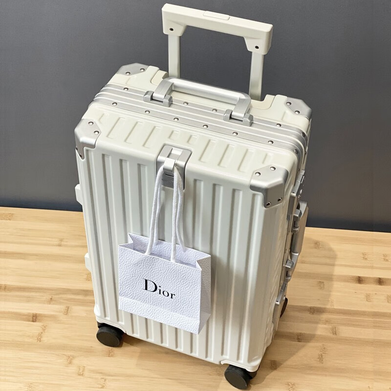Travel Gao Yan Aluminum Frame Trolley Case Large Capacity Suitcase Women's Suitcase Student Leather Case Men's Durable and Strong Boarding Case Pearl White 20 Inch (Standard Boarding Case)