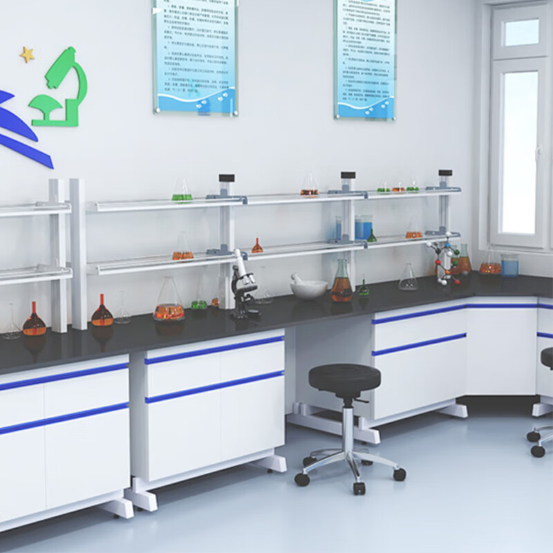 Kaiyuan Laboratory Workbench All Steel Corrosion Resistant Acid and Alkali Resistant High Temperature Operation Table with Water Sink and Reagent Rack Experiment Table All Steel 3000*1500*800mm KY-SYT11