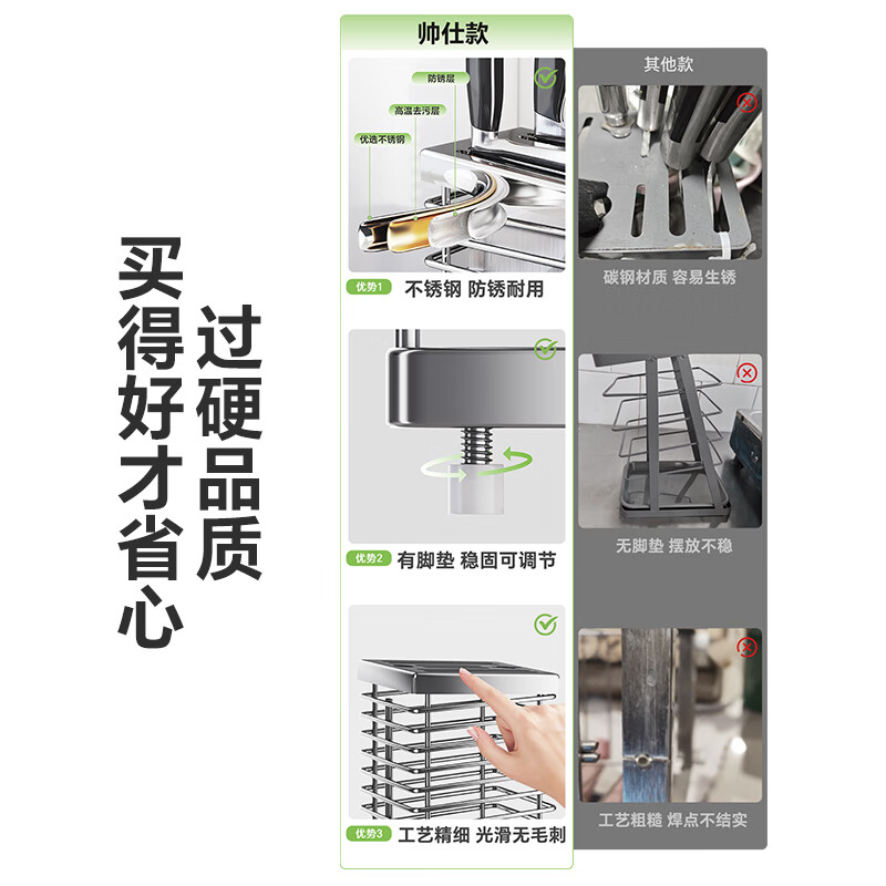 Shuaishi kitchen stainless steel knife holder kitchen knife storage rack chopsticks and spoon utensil storage rack knife holder countertop drain rack