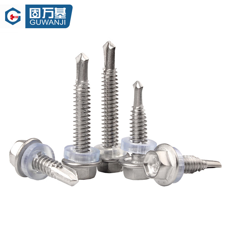 GUWANJI 304 stainless steel external hexagonal head drill tail 410 self-tapping screw drill iron color zinc self-drilling color steel tile dovetail wire M6.3x25 (20 pieces-304) with rubber ring