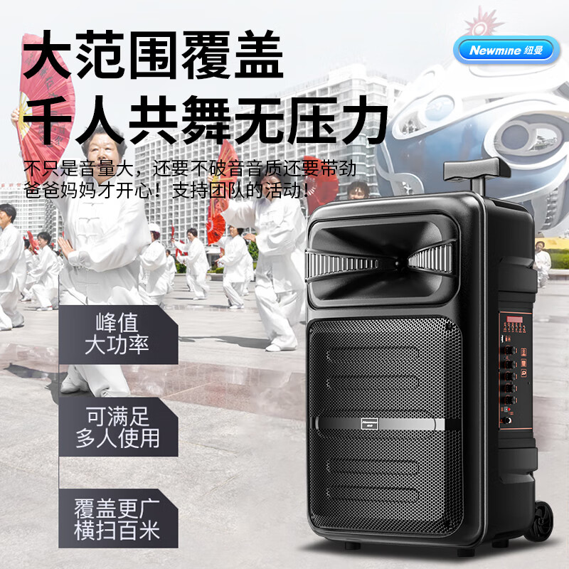 Newman A12 outdoor square dance audio 12-inch high-power loudspeaker mobile portable household trolley Bluetooth speaker street stall stall speaker double wheat version