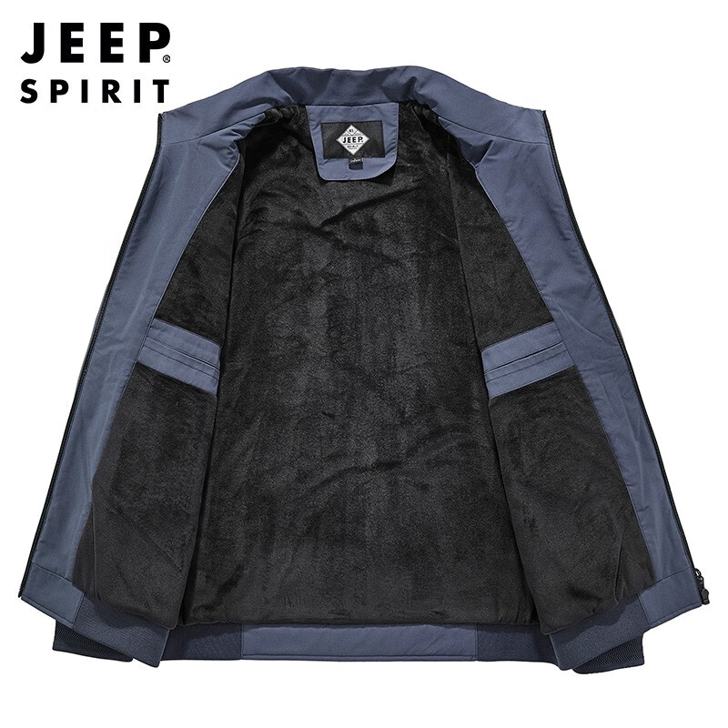 JEEP SPIRIT Jeep Jacket Men's Jacket Autumn and Winter Men's Velvet Windproof Casual Stand Collar Top Men's Black XL