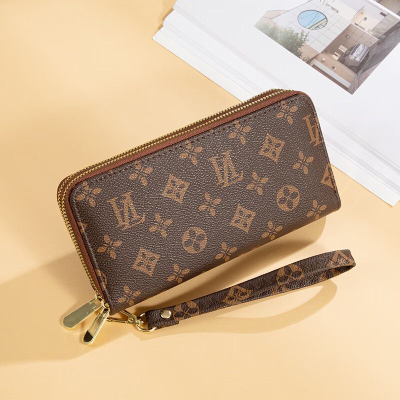 Kuqi Kangaroo Brand Wallet Women's Chinese Valentine's Day 2024 Printed Large Capacity Temperament Double Zipper Women's Long Wallet Wallet Clutch Brown