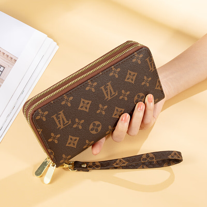 Qiaoyi Women's Wallet Long Coin Purse Women's Multi-Slot Zipper Clutch Women's Wallet Birthday Valentine's Day Gift Double-layer Zipper Large Capacity Wallet Brown