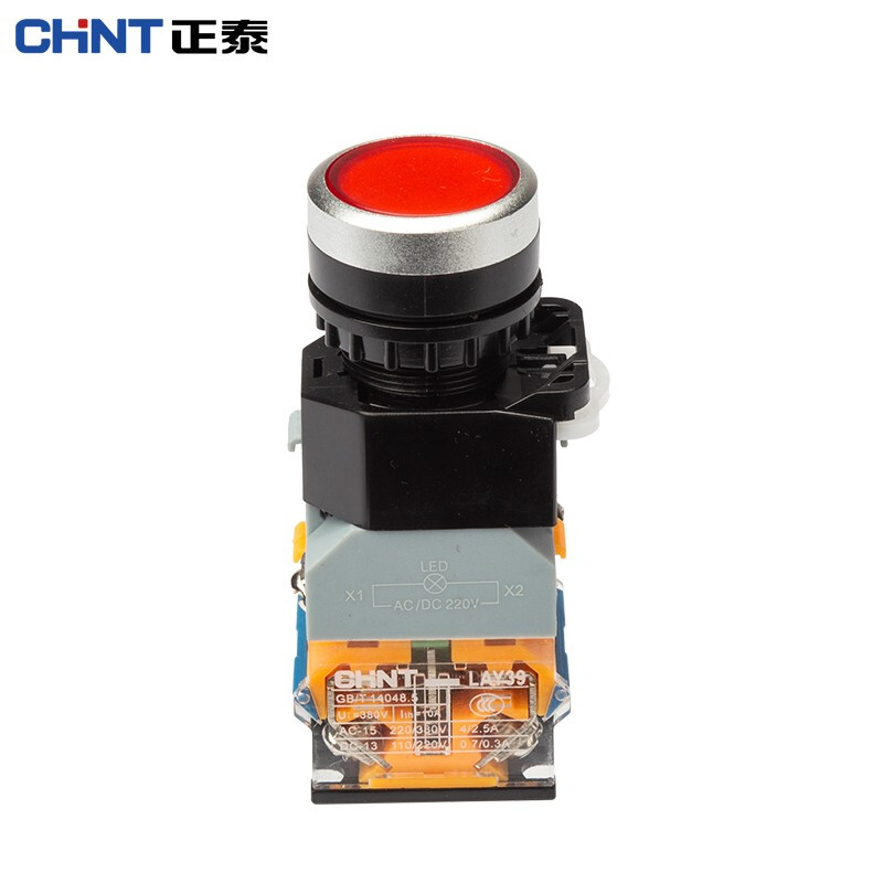 Chint (CHNT) push button switch with lighted self-resetting flat button LAY39B (LA38)-11BND series self-resetting flat button red AC380V