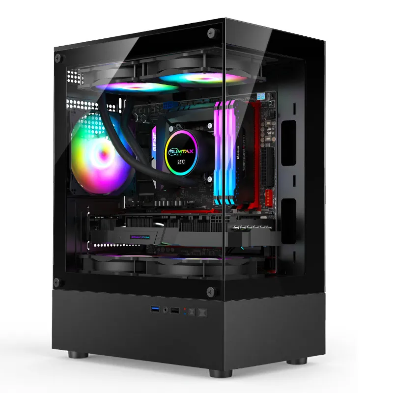 Sumtax/Xuntai Xuanwu MINI sea view room chassis desktop host m-atx water-cooled side-through gaming e-sports power supply set Xuanwu MINI panoramic room-black