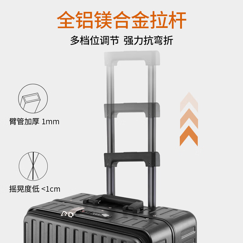 Uniamog German brand multifunctional suitcase boarding case aircraft small suitcase password suitcase trolley case front opening obsidian black (steel axis universal wheel strong pressure resistance) 20 inches boardable/USB charging + cup holder + hook