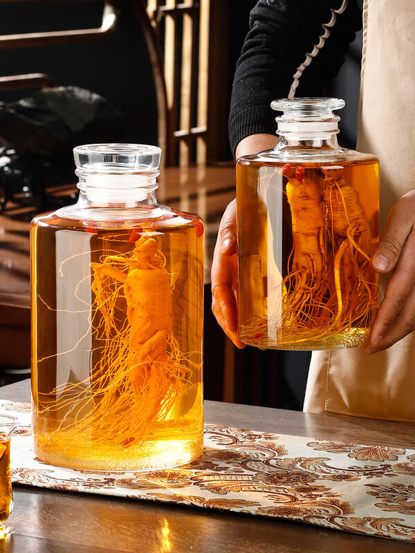 Chenbei bubble wine glass bottle household high-end ginseng special wine bottle medicinal wine jar sealed thickened wine jar wine jar wine container 10 catties naked bottle frosted mouth pattern model-large mouth 5L