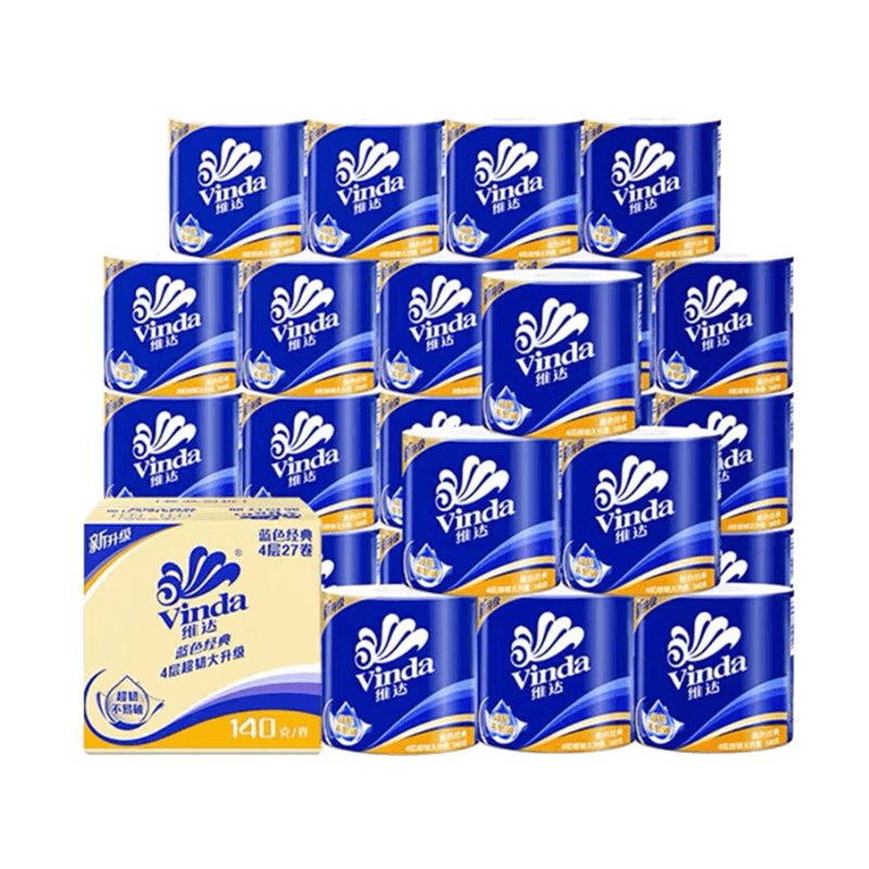 Vinda Sun Yingsha recommends cored roll paper blue classic 4 layers 140g * 27 rolls toilet paper paper towels whole box