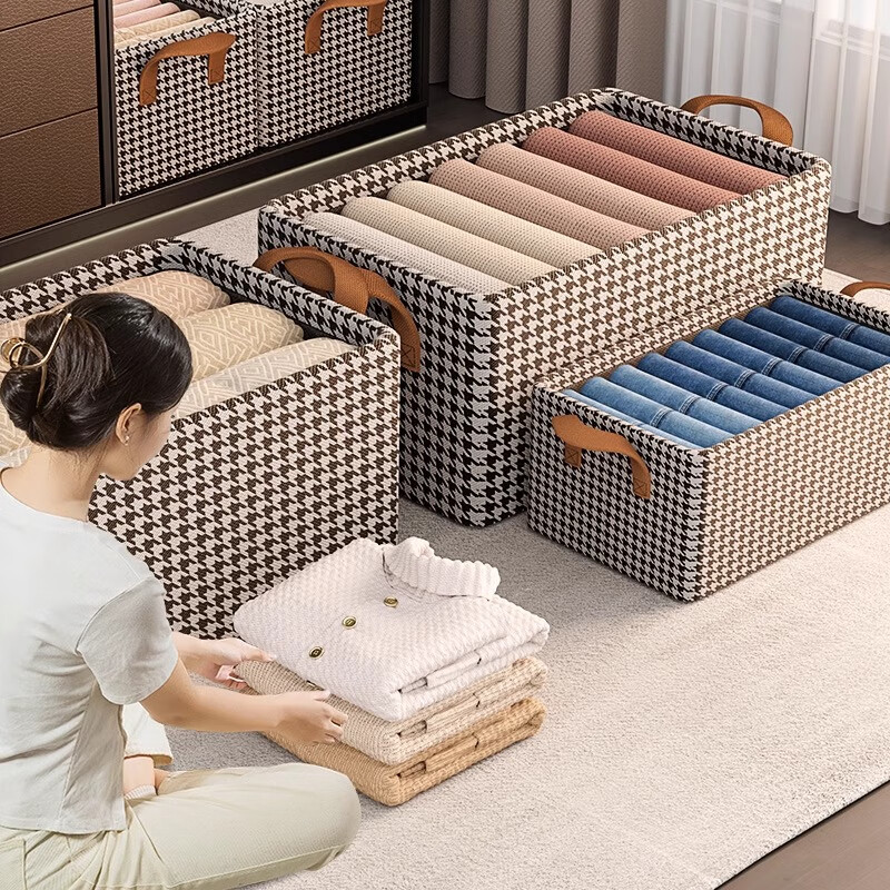 Youna 6-pack houndstooth clothes storage box home wardrobe layered organizer boxed clothes and pants folding storage cabinet extra large 50*30*26 shoot one and get six pieces