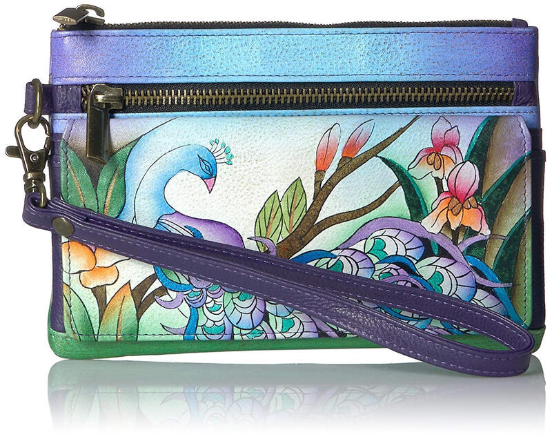 Anna by Anuschka Hand-Painted Genuine Leather Wristband Storage Wallet Malachite Green One Size
