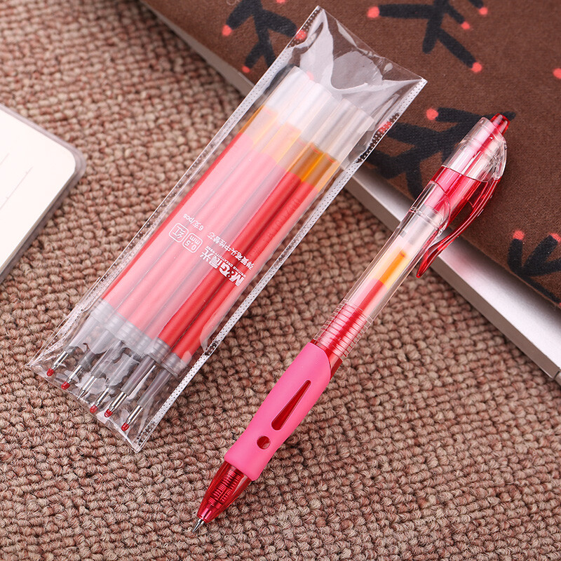 M&G Stationery 1008 Press Gel Pen Student 0.5 Red Pen Signature Pen Bullet Pen Office Supplies Red 6 Pens + 6 Cores Teacher's Day Gift