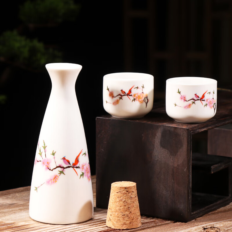 Jingling medium-heat two-liang small wine pot, old-fashioned imitation retro-style wine divider, ceramic household white wine set, traditional warm iron set, round mouth pot/pure white/2-liang/wine delivery competition