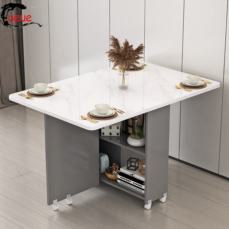 UEUE household folding dining table small apartment removable multifunctional sideboard combination cupboard microwave cabinet eating table (white) 1.2m rectangular dining table + 93cm side cabinet