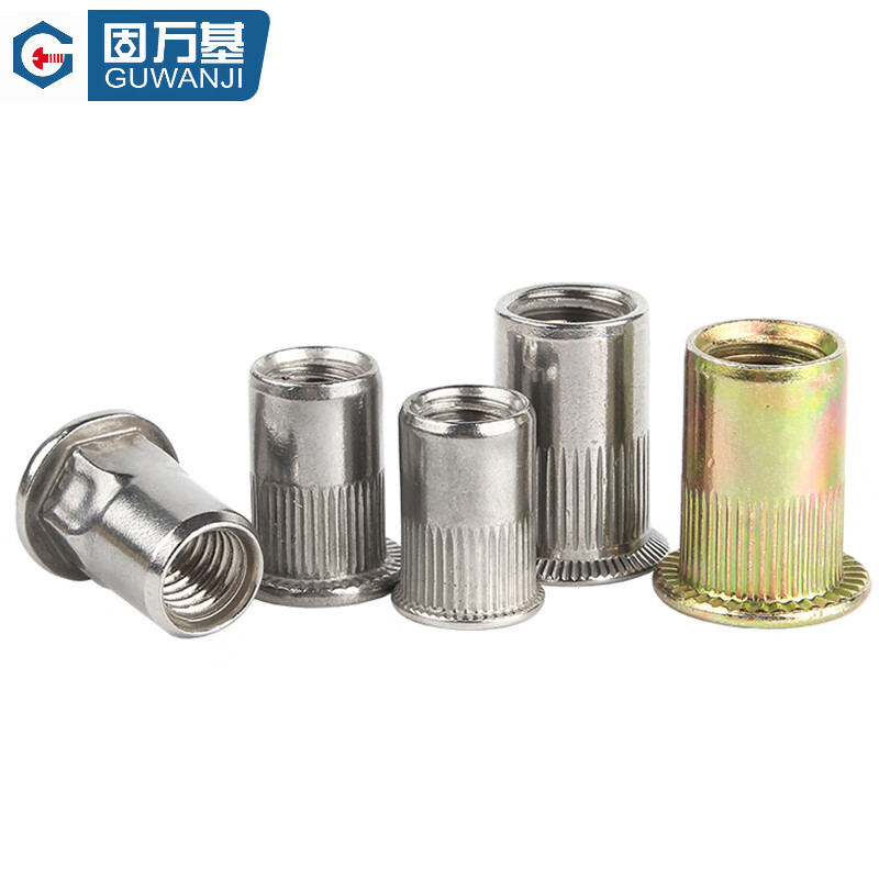 Guwanji 304 stainless steel flat head rivet nut galvanized flat head column striped rivet nut knurled countersunk head pull nut flat head rivet nut M6 50 pieces - colored zinc material
