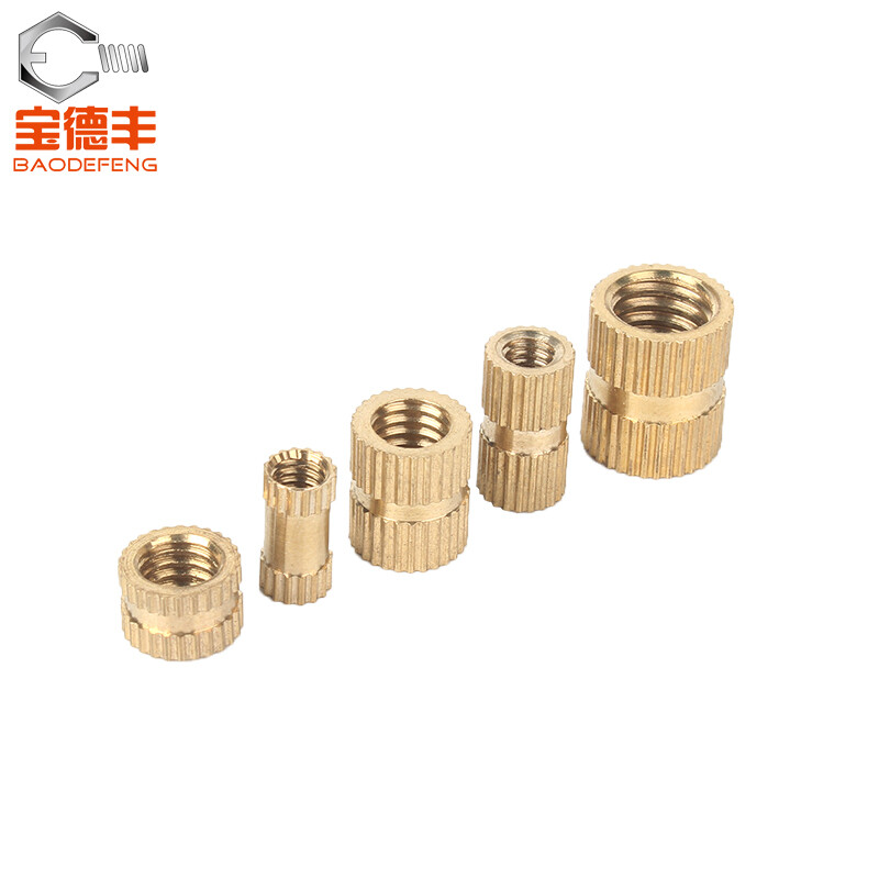 Baodefeng double-pass knurled nut copper embedded parts copper flower nut injection molded copper nut screw cap copper inlay national standard M4X10-6 20 pieces double-pass knurled