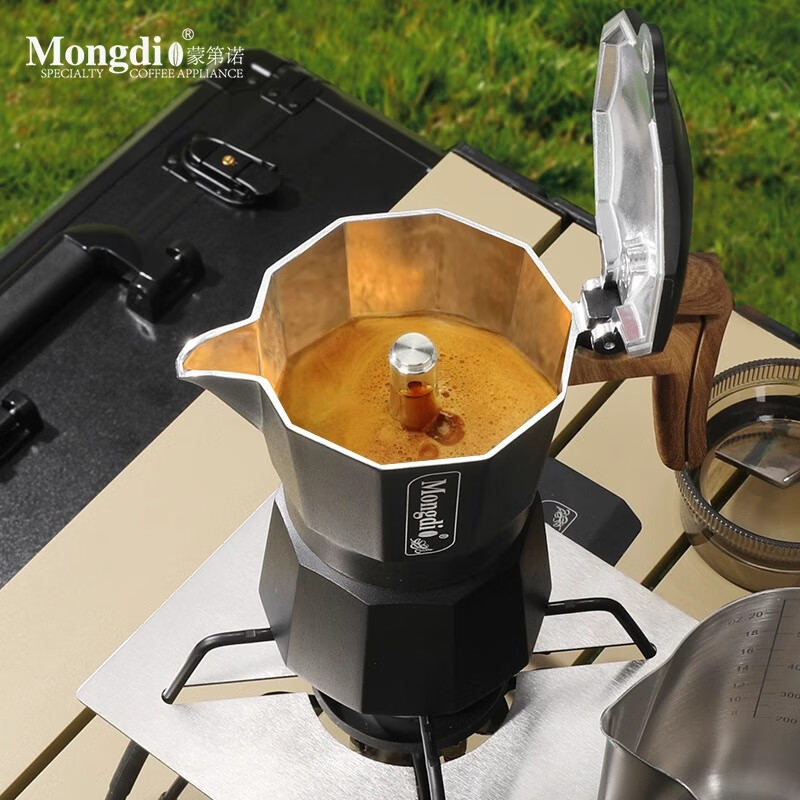 Mongdio Double Valve Moka Pot Set Gift Box Hand Brewed Coffee Pot Outdoor Camping Coffee Equipment Storage Equipment Double Valve Moka Pot Set Aluminum Alloy Suitcase