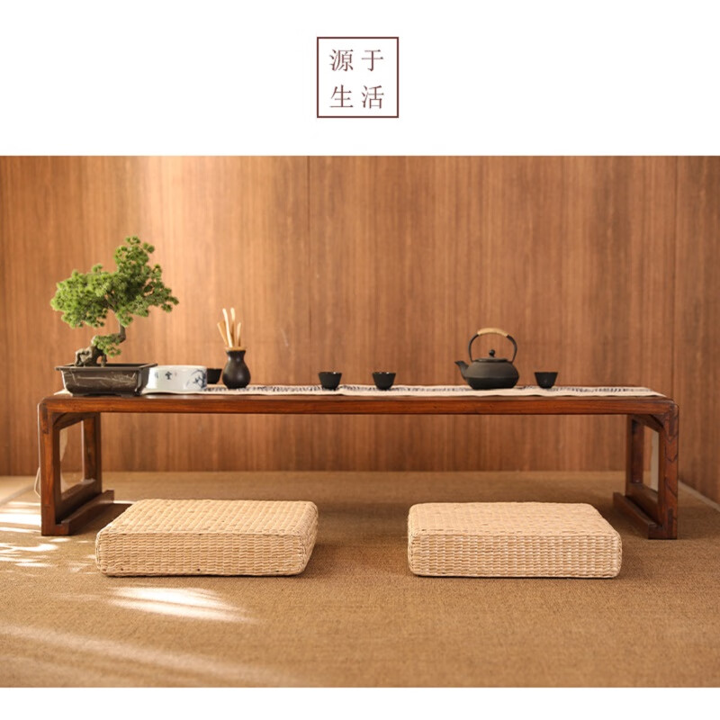 Delfina straw futon cushion on the ground square meditation cushion bay window heightening thickened floor carpet meditation kneeling cushion Pu grass color thick 6CM 40X40CM