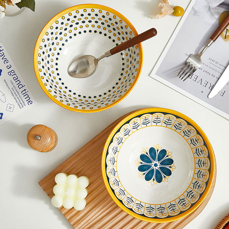 Persson ceramic tableware ramen bowl soup bowl instant noodle bowl underglaze color simple Nordic 8-inch soup bowl 2 pack