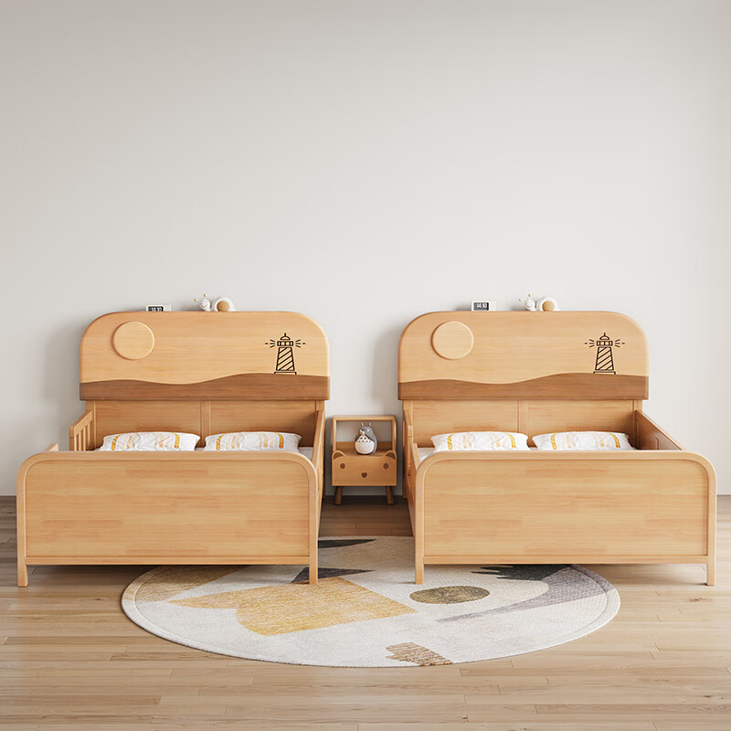 Door-to-door solid wood children's bed with guardrails solid wood children's bed with guardrails 1.2 meters for boys and girls solid wood color 1.5 meters 1.35 all solid wood double side guardrail bed + 10cm soft and hard 1200*2000