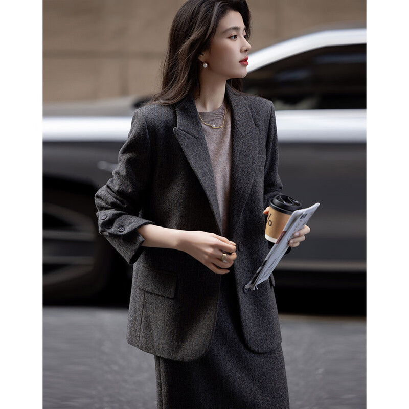 Demana low saturation work wear winter quiet luxury business commuting containing sheep wool warm suit jacket women's short style