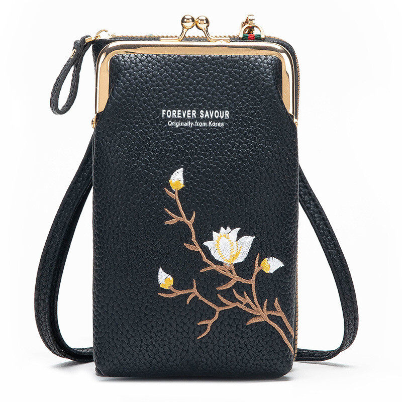 QUEEN TRIP 2022 New Bags for Women Korean Style Women's Crossbody Solid Color Wallet Valentine's Day Multi-Purpose Mini Mobile Phone Bag 2 Black 18*11*5