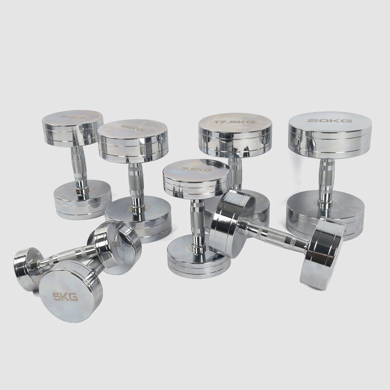 Electroplated large dumbbell men's gym fitness equipment set, stainless steel, arm training, power lifting, non-adjustable, 5kg*2 pieces, silver, total weight 10kg