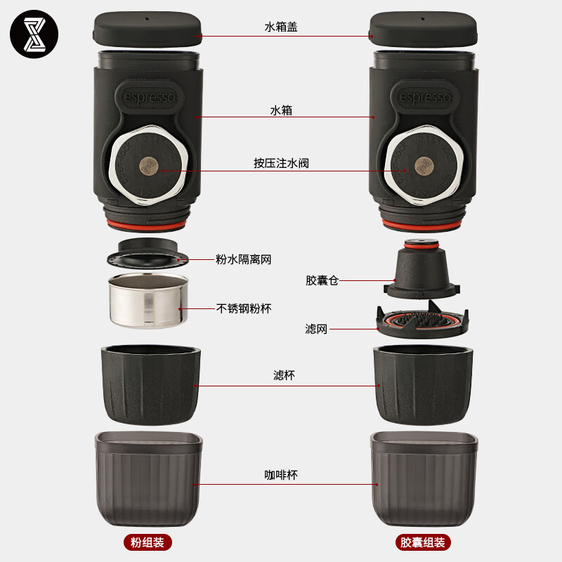 CAFE RHYME Zhenhang portable capsule coffee powder dual-purpose coffee machine hand-pressed manual espresso capsule/coffee powder dual-purpose coffee machine