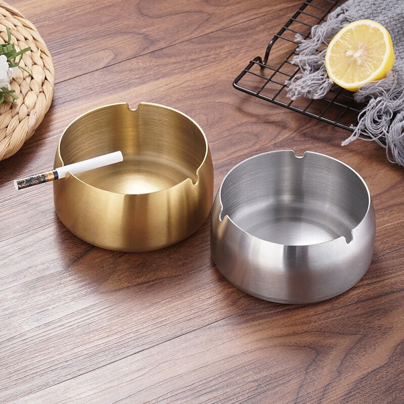 Simihua ashtray stainless steel home windproof and fall-resistant Internet cafe restaurant hotel KTV creative bar large ashtray black windproof style (gold) - huge size
