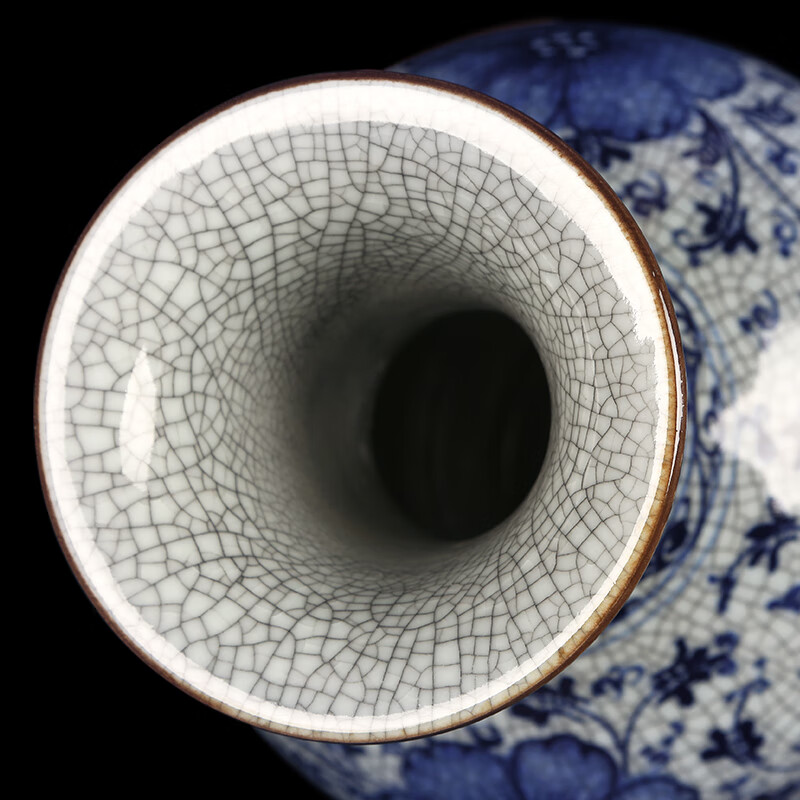 Proud Jingdezhen Ceramics Antique Chinese Blue and White Porcelain Vase Crafts Living Room Ornaments Archaeological Stand Office Decoration Hand-Painted Official Kiln Crack Appreciation Vase + Base + Certificate