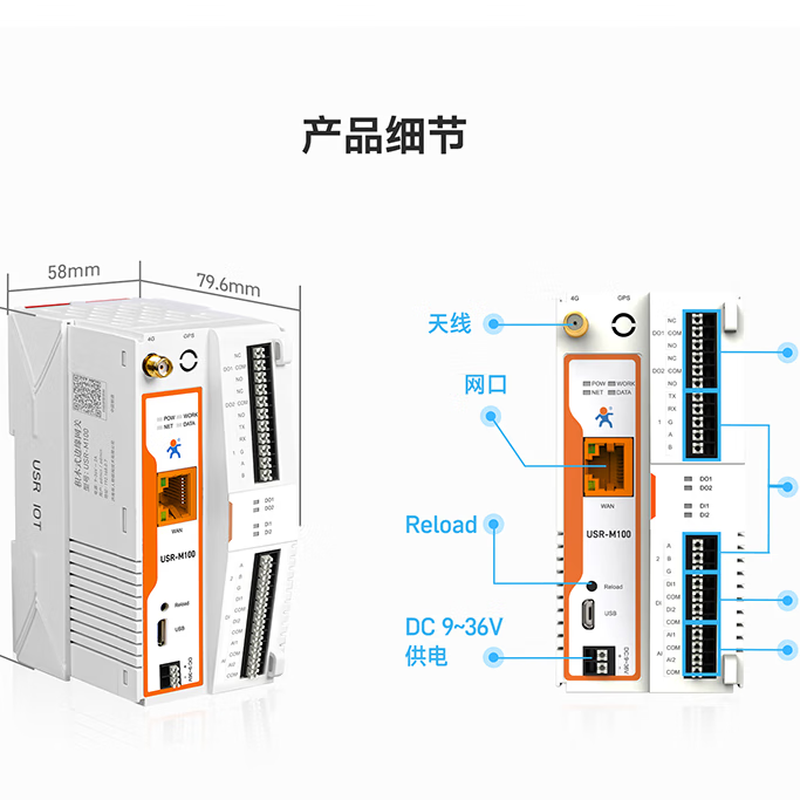 Some Internet of Things foreign trade only uses Ethernet building block edge gateway IoT controller IO data transparent transmission to the cloud USR-M100-ETH
