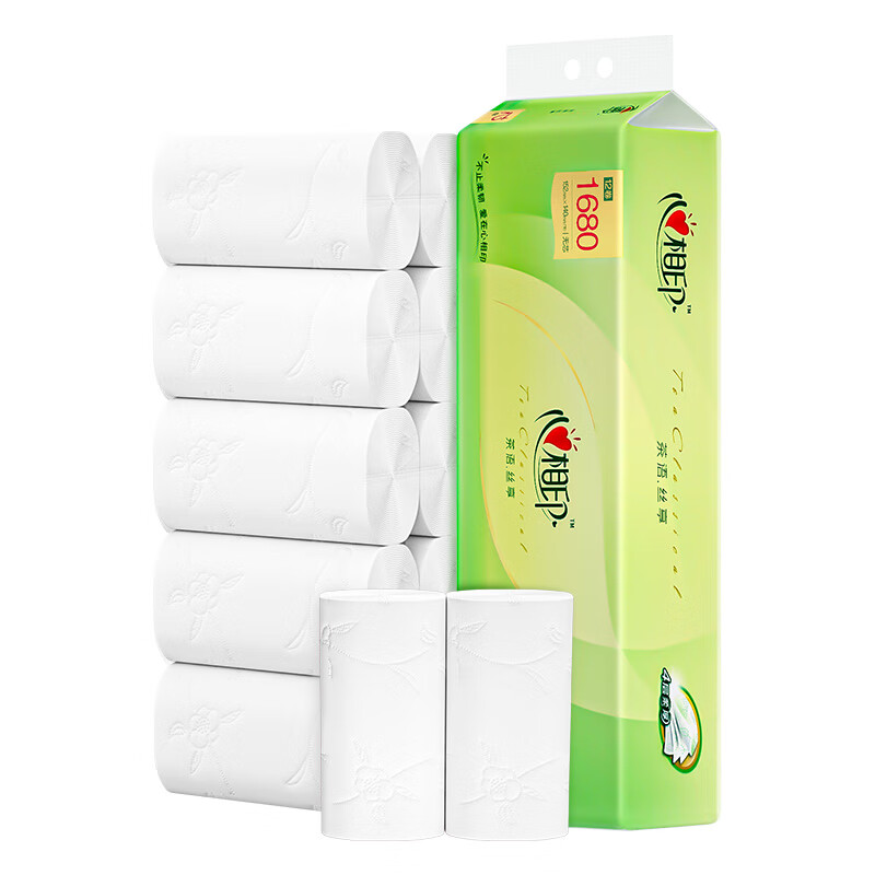 Xinxiangyin coreless roll paper, Tea Silk Enjoy 4 layers, 140g*12 rolls, soft, thick and skin-friendly, flushable toilet paper (new and old alternately)