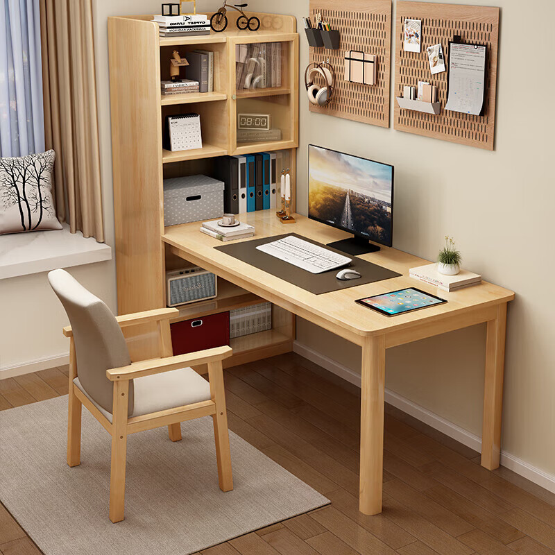 Kao solid wood corner desk bookshelf integrated computer desk home bedroom office study table 9000# 1 meter table