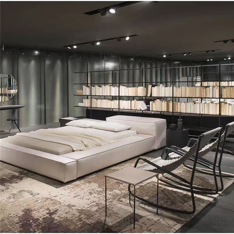 RSRDDY wabi-sabi style Japanese-style tatami couple's bed master bedroom large bed special-shaped bedside parent-child double bed personalized internet celebrity bed single bed + environmentally friendly coconut palm mattress 1800mm*2000mm bracket structure