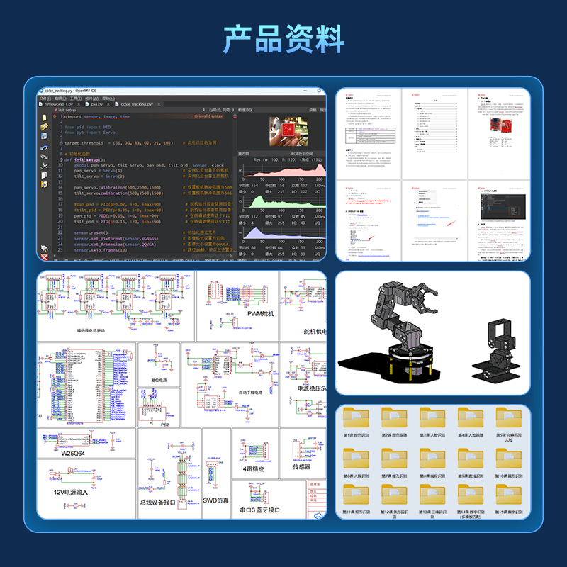 Open source OpenMV4 H7Plus smart vision camera module PTZ tracking robot arm follows python MV4_H7_Plus_+L-shaped bracket_(complimentary supporting information)
