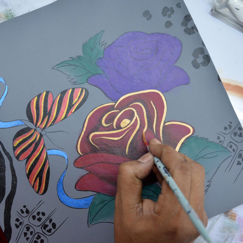 Anna by Anuschka Women's Genuine Leather Hand Painted Clutch, Rose Safari Gray, Rose Safari Gray Rose Safari Gray No Size