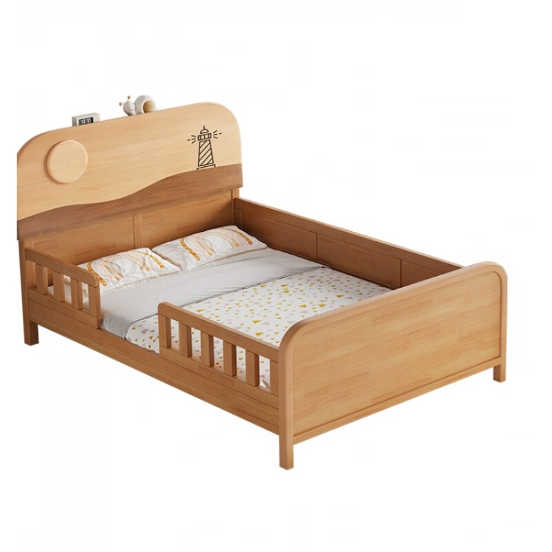 Door-to-door solid wood children's bed with guardrails solid wood children's bed with guardrails 1.2 meters for boys and girls solid wood color 1.5 meters 1.35 all solid wood double side guardrail bed + 10cm soft and hard 1200*2000