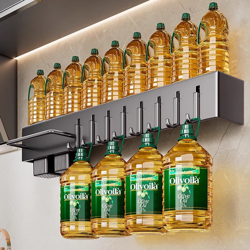 Knife holder wall-mounted punch-free kitchen supplies multi-functional kitchen knife storage rack knife and chopstick barrel integrated storage rack gun gray 60CM three chopstick barrels + 10 hooks