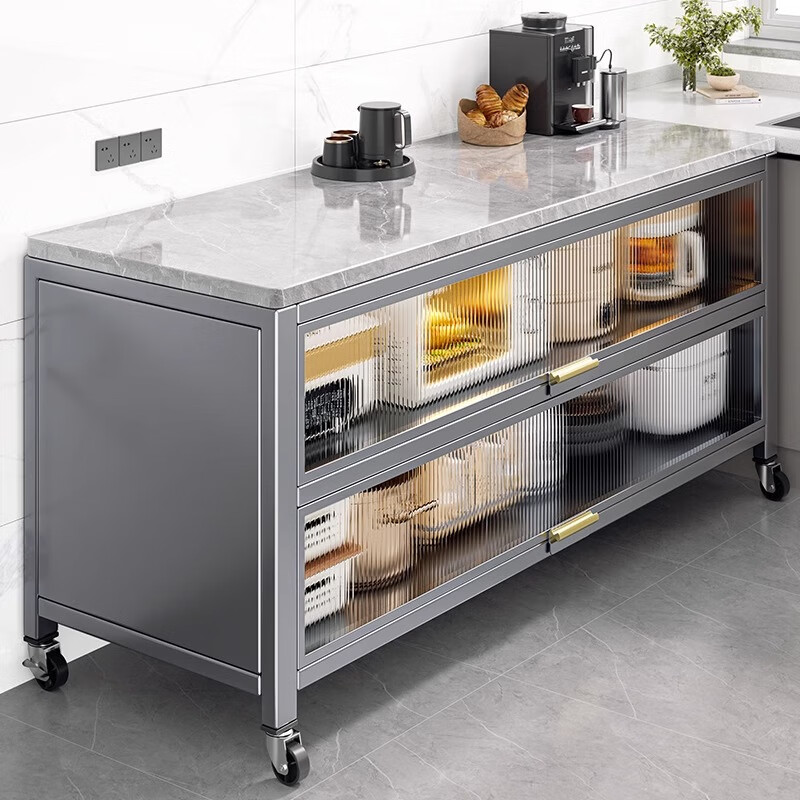 Aoyanlai slate kitchen cabinet storage rack floor-standing multi-layer mobile cupboard sideboard storage cabinet oven microwave storage rack extra thick slate 3 layers light luxury gray length 60 width 44