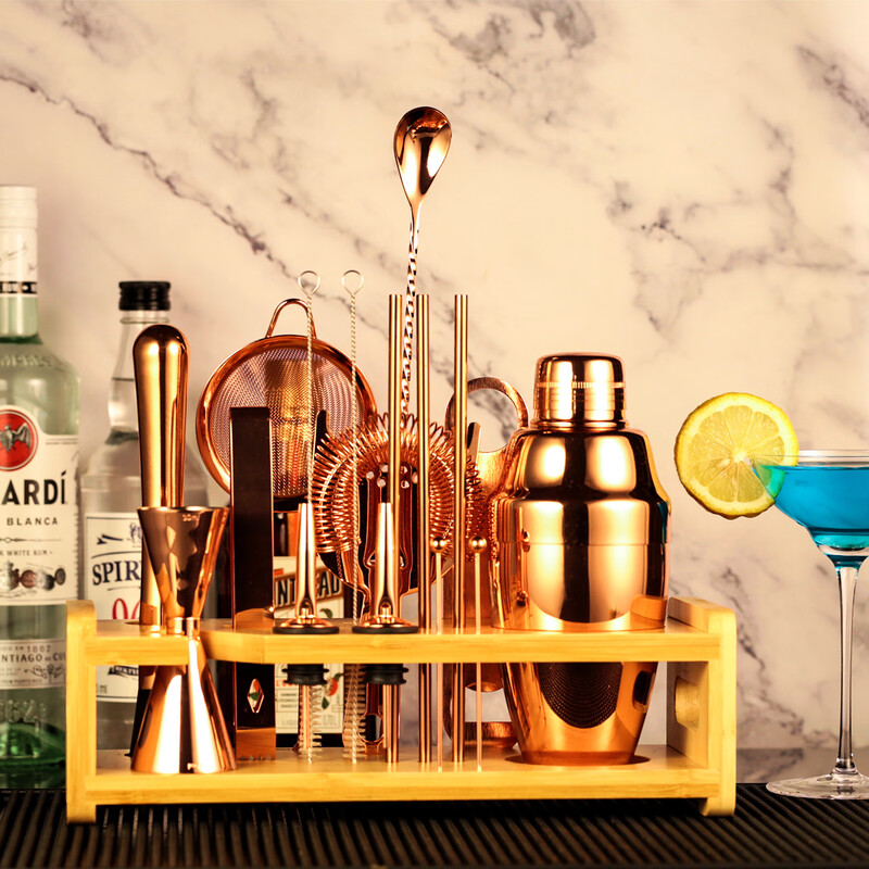 Bar Soul Professional Bartending Set 304 Stainless Steel Cocktail Making Tools Gift Box Set Mixer Set Walnut Three-Section Mirror Gift Box Edition