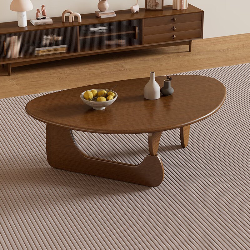 Zi Zhijia solid wood coffee table living room home small apartment minimalist 2025 new coffee table light luxury high-end creative balcony tea table length 90cm * width 58cm * height 42cm walnut color all solid wood triangle coffee table