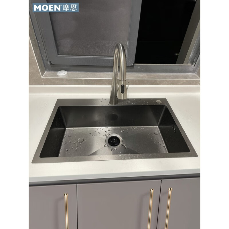 Moen 75513 sink single tank nano anti-oil stain gun ash Taichung under-counter sink 75613DB 75813EB 75*45CM nano tank +87014DPSRS anti-fingerprint
