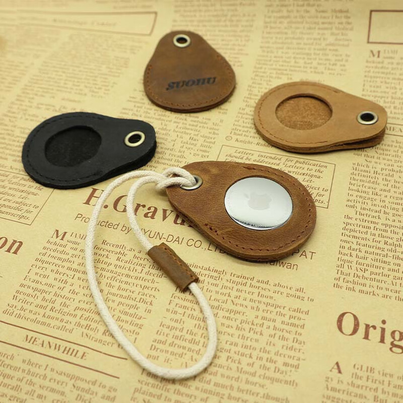 LVZHUYE applicable airtag protective case genuine leather lanyard creative leather case Apple airtags pet children anti-lost positioning anti-lost protective case airtag case crazy horse leather light brown