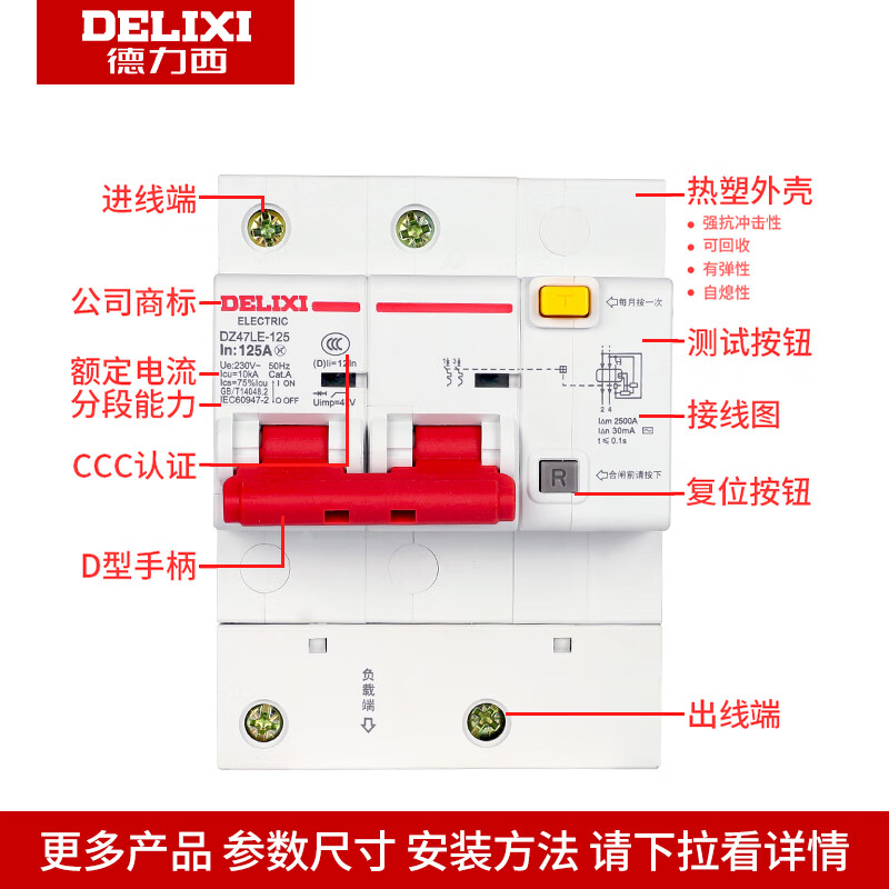 Delixi high current leakage circuit breaker 2P 80A100A 125A leakage protection DZ47LE-125 single and double phase 100A 2P