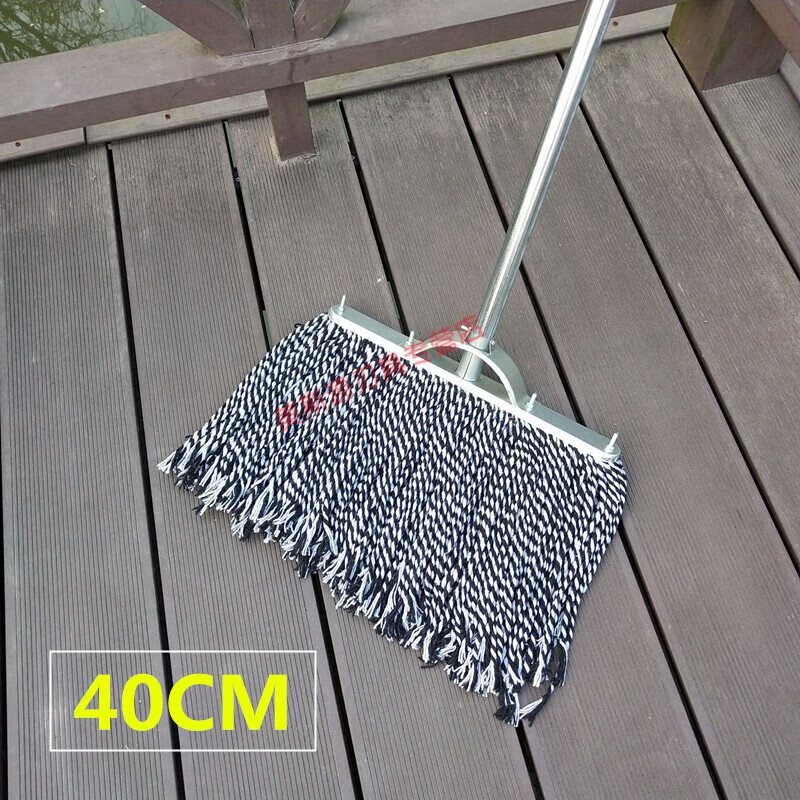 Wood mop, old-fashioned wooden handle, flat head row mop, cotton line cotton mop, water dust mop, wide head floor mop, cement cotton line, round head/iron head reinforced version (wooden pole)