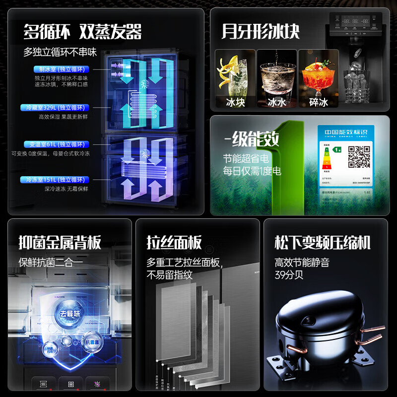 Ronshen Ice Making Refrigerator Fully Automatic Ice Making Machine Refrigerator All-in-one Double Door Variable Frequency Double Cycle Air-cooled Side-by-side Door Large Capacity Refrigerator with Ice Making Function 560L Home Appliance Refrigerator French Ice Making Refrigerator 560L