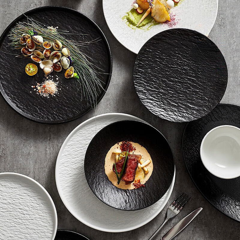 Songyu tableware complete set of dishes and dishes set for home, high-end ceramic tableware, Japanese tableware set, housewarming gift, stone pattern black and white mix and match set, 16 pieces